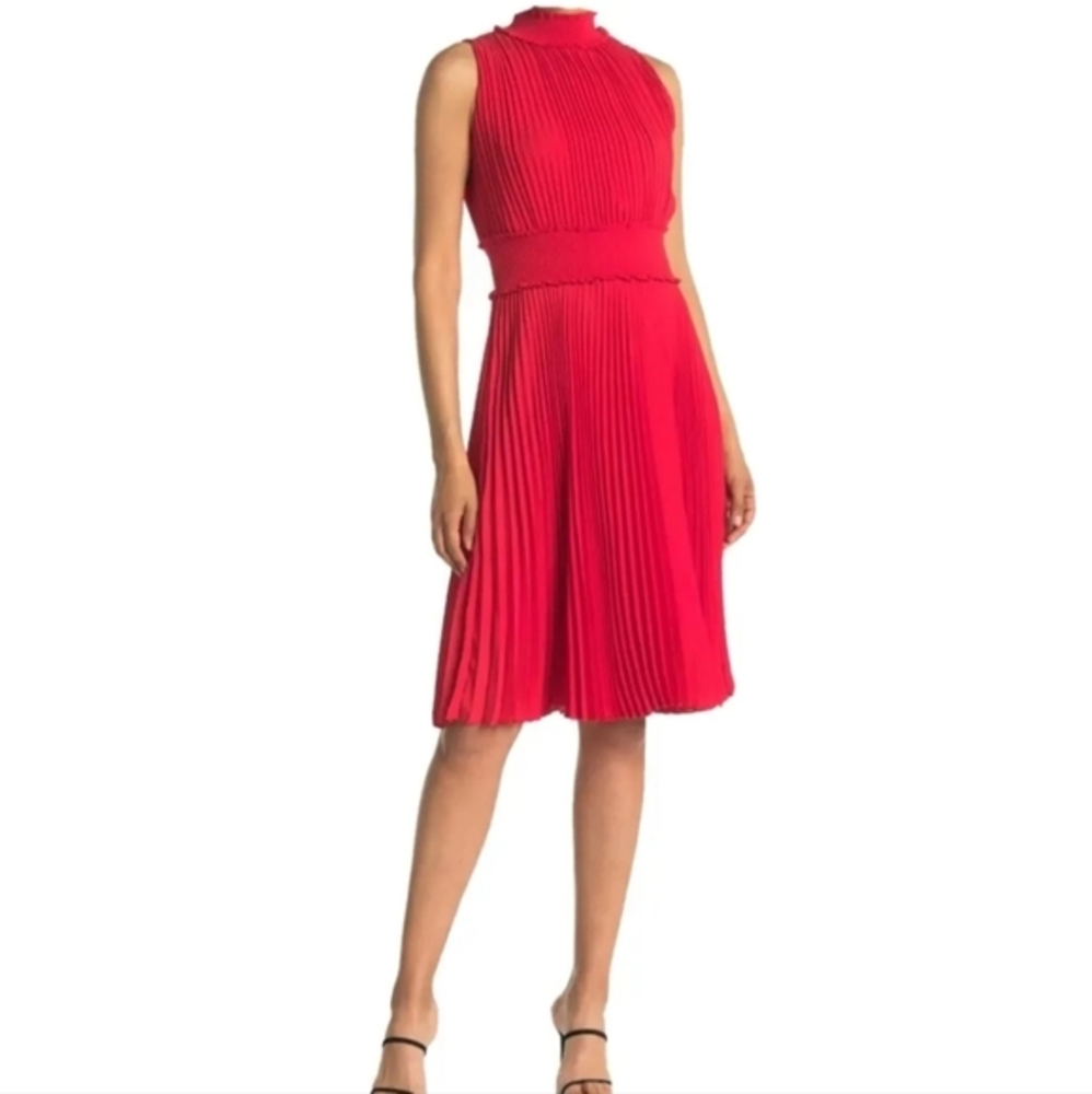 Nanette Lepore Sleeveless Mock Neck Pleated Dress Monticello Pink Size‎ 6 Small